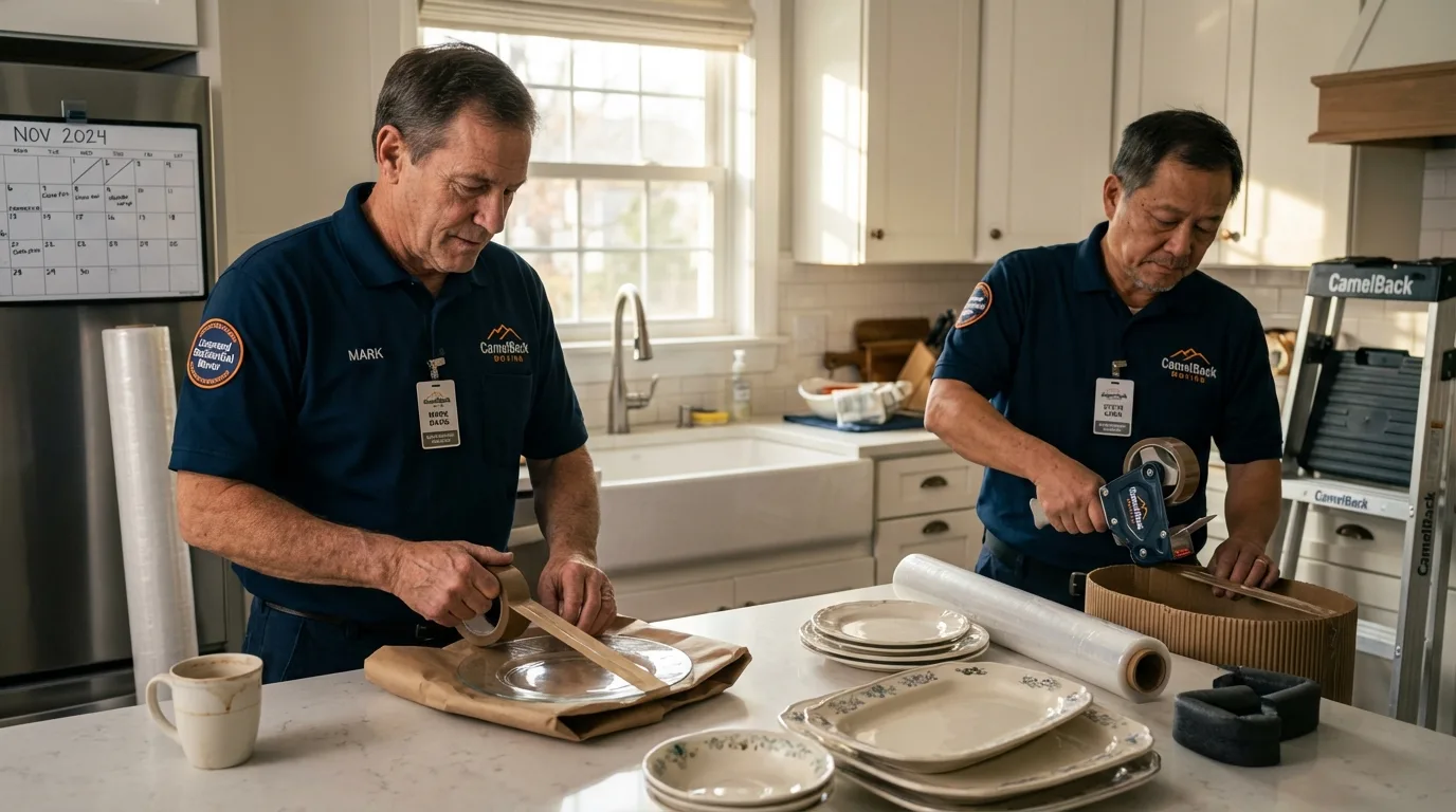Professional crew packing kitchen dishware in Dublin, NH